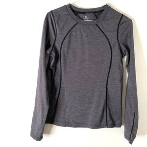 Kerrits Grey Long Sleeve Crew Neck Top Equestrian Stitch Detail Fitted Stretch